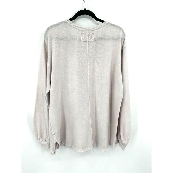 FREE PEOPLE We The Free Light Blush Pink Puff Sleeve Oversized Shirt Size Medium - Picture 5 of 9